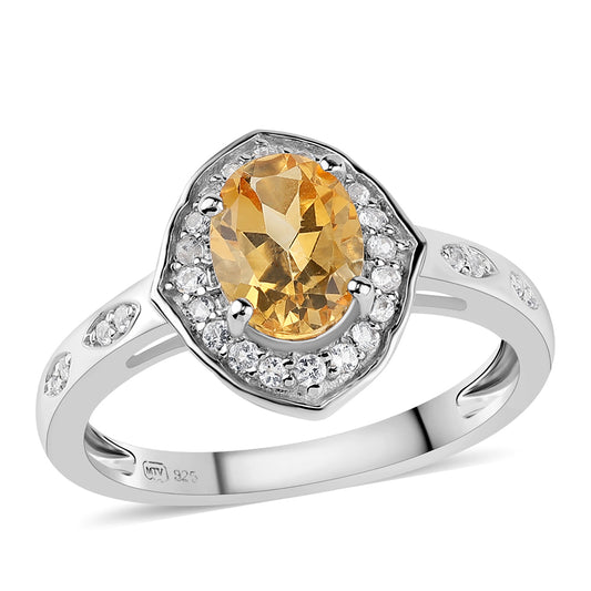 Stříbro 925/1000 - Prsten s Citrínem a Bílým Topazem - Karátové číslo: 1.43. přibližná hmotnost: 3.26 gramů