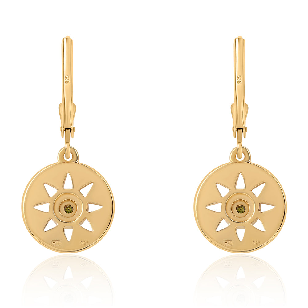 Pozlacené 925 / 1000 Sterlingové Stříbro Náušnice se Zeleným Diamantem