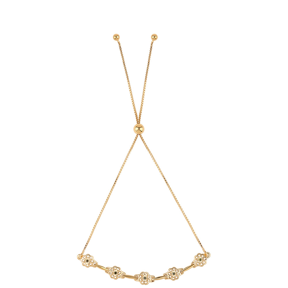 Pozlacené Stříbro 925/1000 - Náramek se Zeleným Diamantem - Karátové číslo: 0.04. přibližná hmotnost: 4.14 gramů