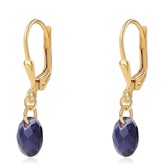 Pozlacené Stříbro 925/1000 - Náušnice s Iolitem - Karátové číslo: 2.8. přibližná hmotnost: 1.39 gramů