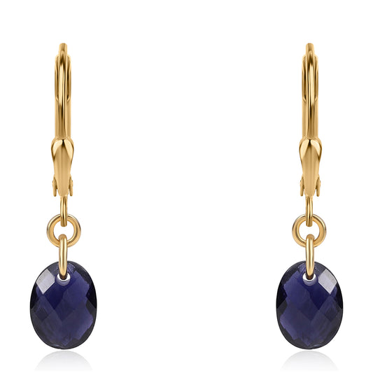 Pozlacené Stříbro 925/1000 - Náušnice s Iolitem - Karátové číslo: 2.8. přibližná hmotnost: 1.39 gramů