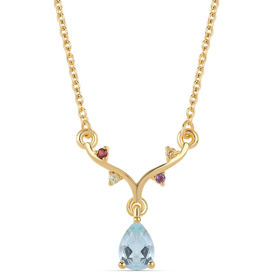 Pozlacený 925 / 1000 Sterlingové Stříbro Náhrdelník s Červeným Granátem a Peridotem