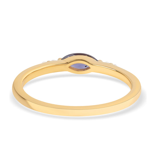 Pozlacené Stříbro 925/1000 - Prsten s Iolitem a Bílým Topazem - Karátové číslo: 0.36. přibližná hmotnost: 1.87 gramů