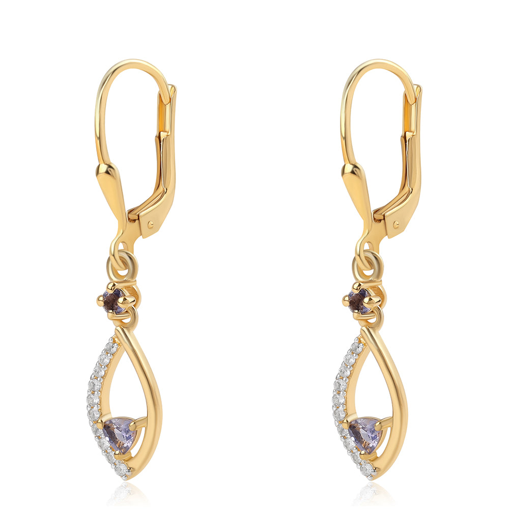 Pozlacené 925 / 1000 Sterlingové Stříbro Náušnice s Iolitem a Bílým Topazem