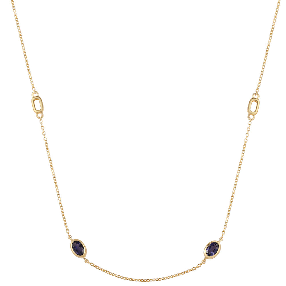 Pozlacené Stříbro 925/1000 - Náhrdelník s Iolitem - Karátové číslo: 1.6. přibližná hmotnost: 4.4 gramů