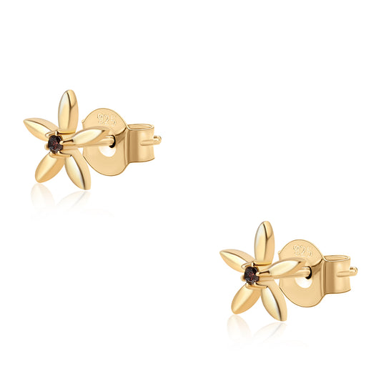 Pozlacené Stříbro 925/1000 - Náušnice s Červeným Diamantem - Karátové číslo: 0.03. přibližná hmotnost: 0.88 gramů