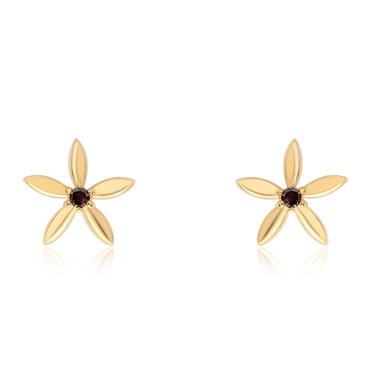 Pozlacené Stříbro 925/1000 - Náušnice s Červeným Diamantem - Karátové číslo: 0.03. přibližná hmotnost: 0.88 gramů