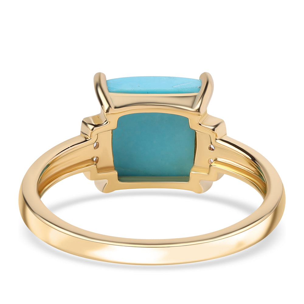 Pozlacené Stříbro 925/1000 - Prsten s Tyrkysem Sleeping Beauty a Bílým Topazem - Karátové číslo: 2.06. přibližná hmotnost: 2.69 gramů