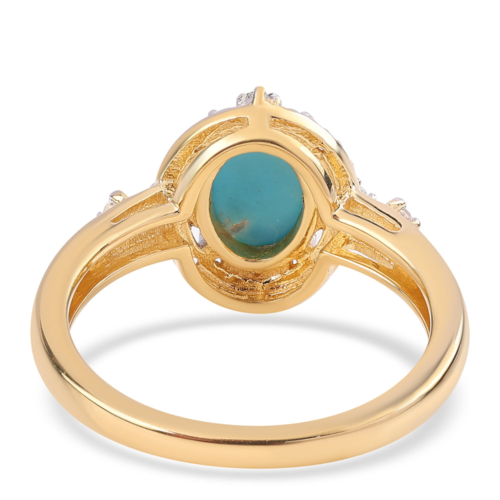 Pozlacený 925 / 1000 Sterlingové Stříbro Prsten s Tyrkysem Sleeping Beauty a Bílým Topazem