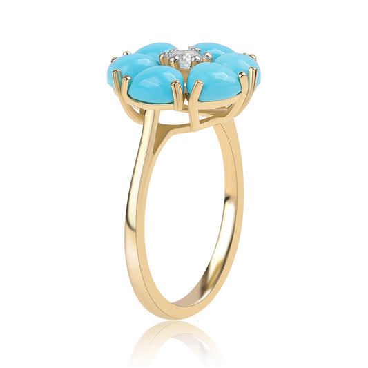 Pozlacené Stříbro 925/1000 - Prsten s Tyrkysem Sleeping Beauty a Bílým Topazem - Karátové číslo: 2.22. přibližná hmotnost: 2.69 gramů