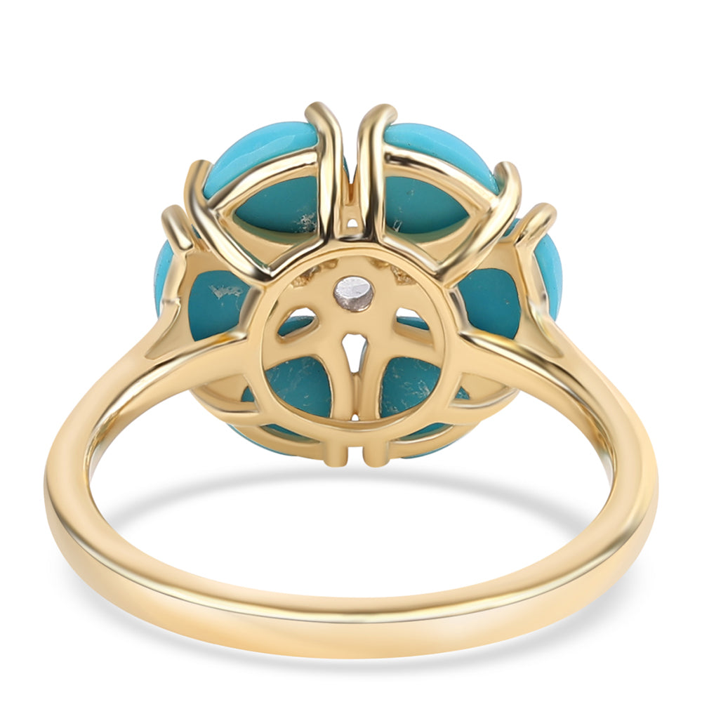 Pozlacené Stříbro 925/1000 - Prsten s Tyrkysem Sleeping Beauty a Bílým Topazem - Karátové číslo: 2.22. přibližná hmotnost: 2.69 gramů