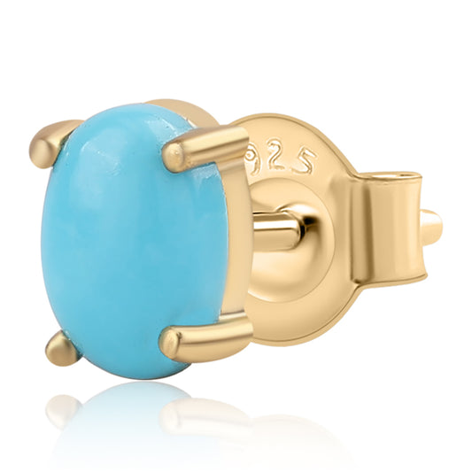 Pozlacené Stříbro 925/1000 - Náušnice s Tyrkysem Sleeping Beauty - Karátové číslo: 1.08. přibližná hmotnost: 1.01 gramů