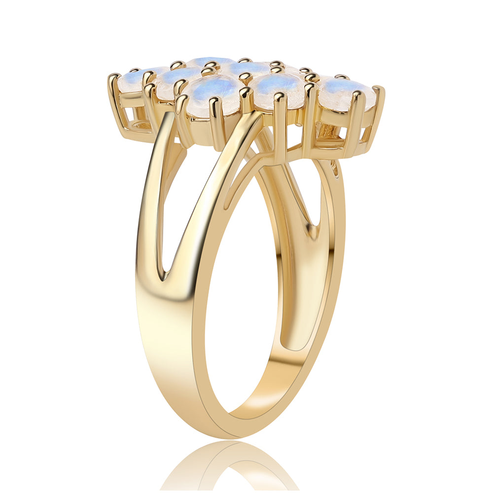 Pozlacený 925 / 1000 Sterlingové Stříbro Prsten s duhovým měsíčním kámenem tř. AA