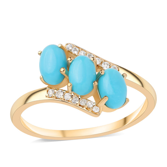 Pozlacené Stříbro 925/1000 - Prsten s Tyrkysem Sleeping Beauty a Bílým Topazem - Karátové číslo: 1.39. přibližná hmotnost: 2.51 gramů