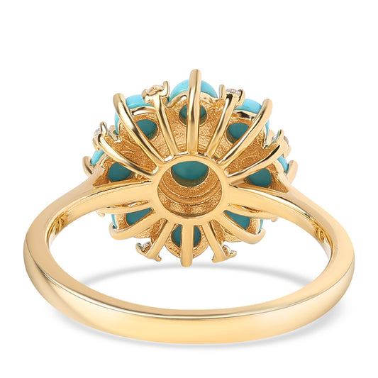 Pozlacené Stříbro 925/1000 - Prsten s Tyrkysem Sleeping Beauty a Bílým Topazem - Karátové číslo: 2.43. přibližná hmotnost: 3.7 gramů