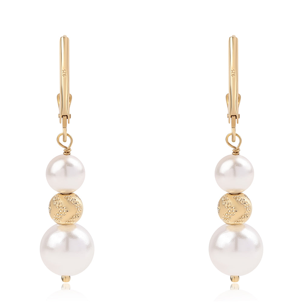 Pozlacené 925 / 1000 Sterlingové Stříbro Náušnice s Bílou Sladkovodní Perlou