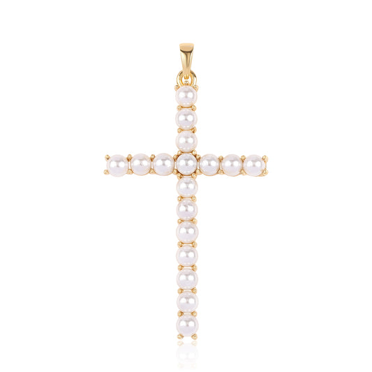 Kříž Pozlacený Stříbrný Přívěsek s Bílou Sladkovodní Perlou