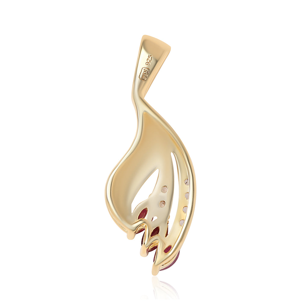 Pozlacené Stříbro 925/1000 - Přívěsek s Mozambickým Rubínem a Bílým Topazem - Karátové číslo: 0.42. přibližná hmotnost: 1.65 gramů