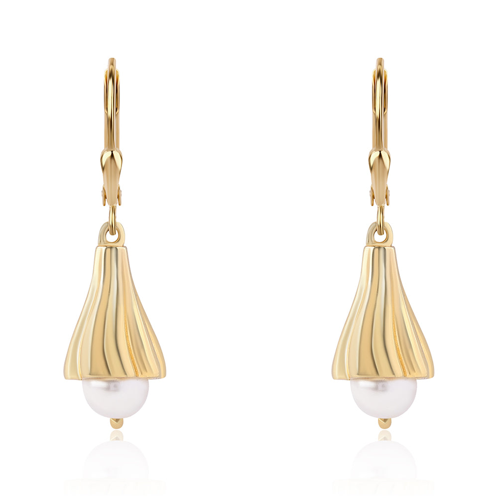 Pozlacené 925 / 1000 Sterlingové Stříbro Náušnice s Bílou Sladkovodní Perlou