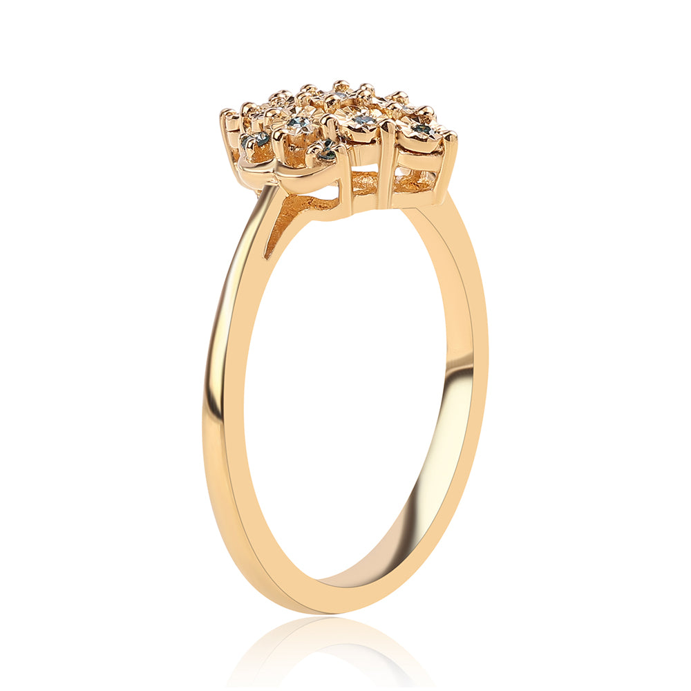 Pozlacené Stříbro 925/1000 - Prsten s Modrým Diamantem - Karátové číslo: 0.09. přibližná hmotnost: 2.51 gramů