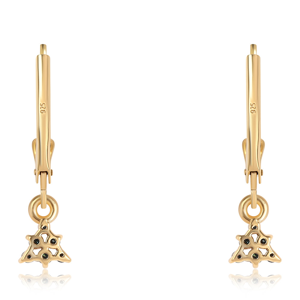 Pozlacené 925 / 1000 Sterlingové Stříbro Náušnice s Modrým Diamantem a Bílým Diamantem