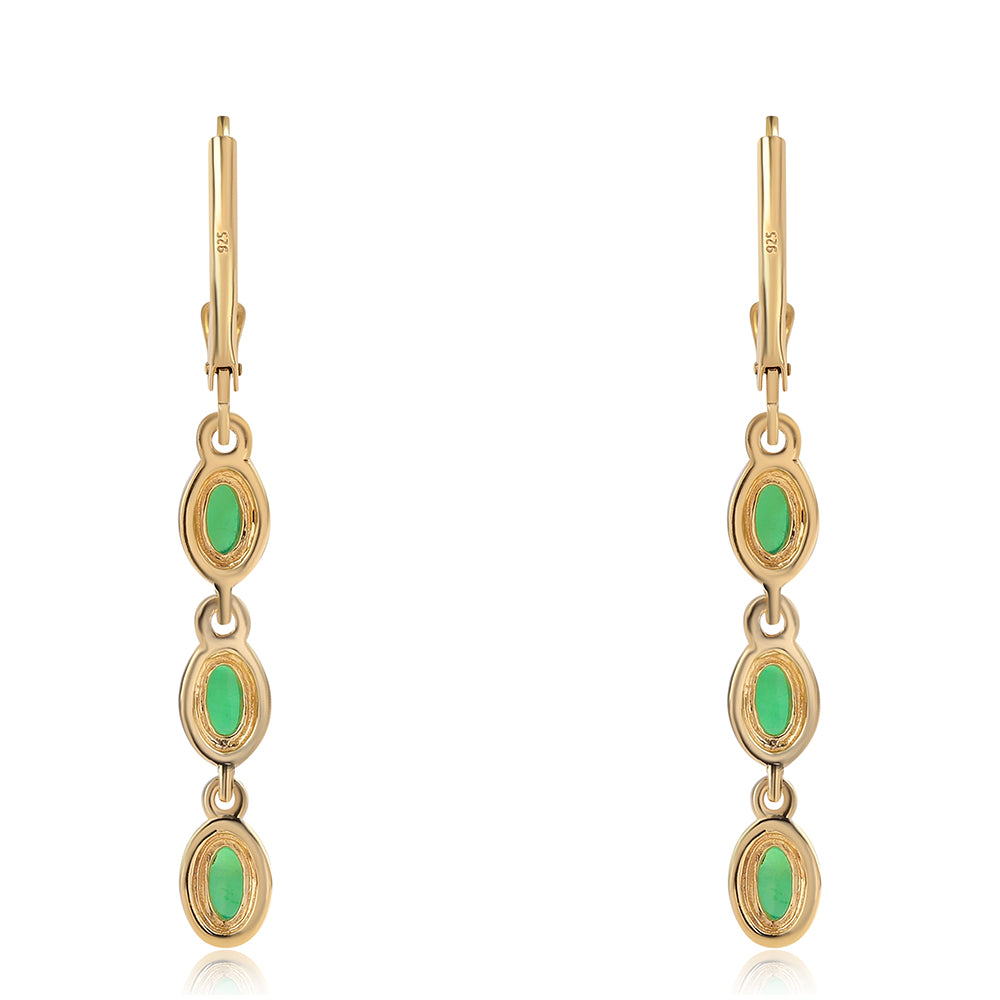 Pozlacené 925 / 1000 Sterlingové Stříbro Náušnice se Zeleným Etiopským Opálem z Lega Dembi