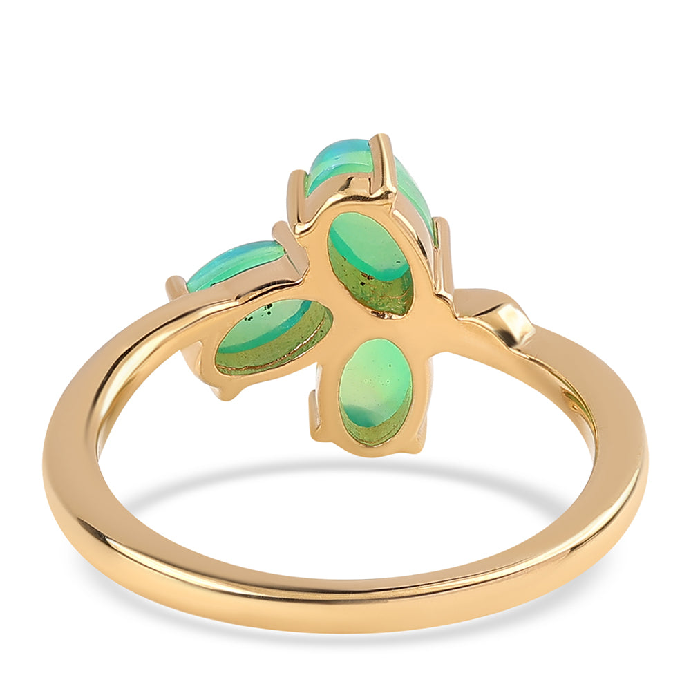 Pozlacené Stříbro 925/1000 - Prsten se Zeleným Etiopským Opálem z Lega Dembi - Karátové číslo: 1.02. přibližná hmotnost: 2.44 gramů