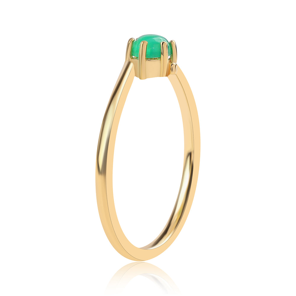 Pozlacené Stříbro 925/1000 - Prsten se Zeleným Etiopským Opálem z Lega Dembi - Karátové číslo: 0.32. přibližná hmotnost: 1.68 gramů