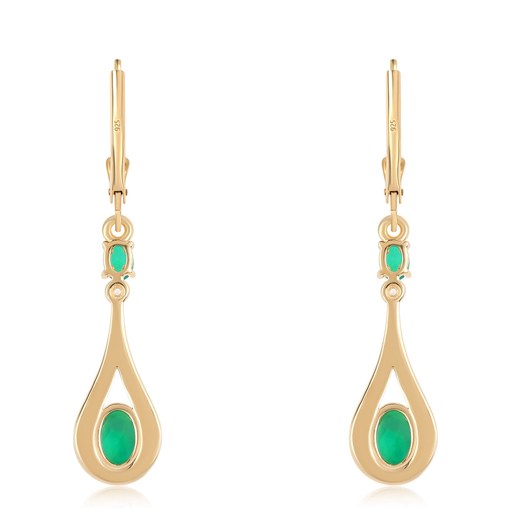 Pozlacené 925 / 1000 Sterlingové Stříbro Náušnice se Zeleným Etiopským Opálem z Lega Dembi a Bílým Topazem