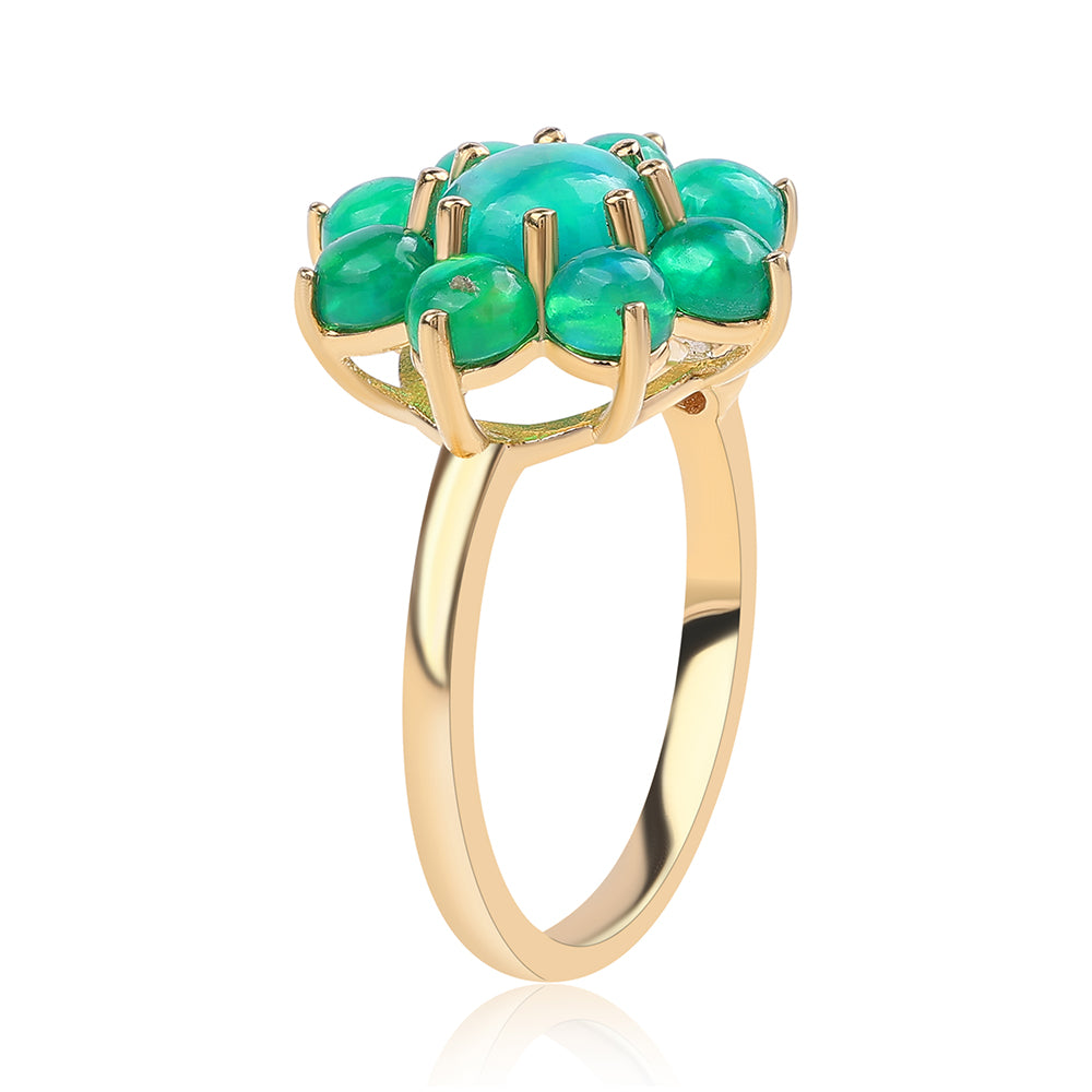 Pozlacený 925 / 1000 Sterlingové Stříbro Prsten se Zeleným Etiopským Opálem z Lega Dembi a Bílým Topazem