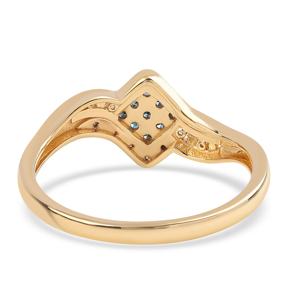 Pozlacený 925 / 1000 Sterlingové Stříbro Prsten s Modrým Diamantem a Bílým Diamantem