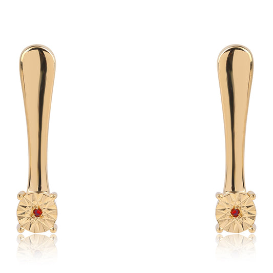 Pozlacené Stříbro 925/1000 - Náušnice s Červeným Diamantem - Karátové číslo: 0.01. přibližná hmotnost: 2.46 gramů