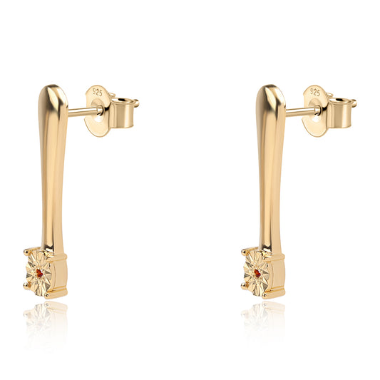 Pozlacené Stříbro 925/1000 - Náušnice s Červeným Diamantem - Karátové číslo: 0.01. přibližná hmotnost: 2.46 gramů