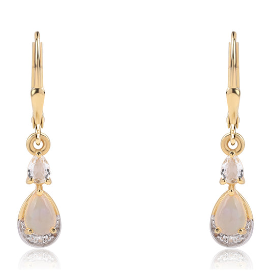 Pozlacené Sterlingové Stříbro 925 / 1000 - Náušnice s Etiopským Opálem z Lega Dembi a Bílým Topazem