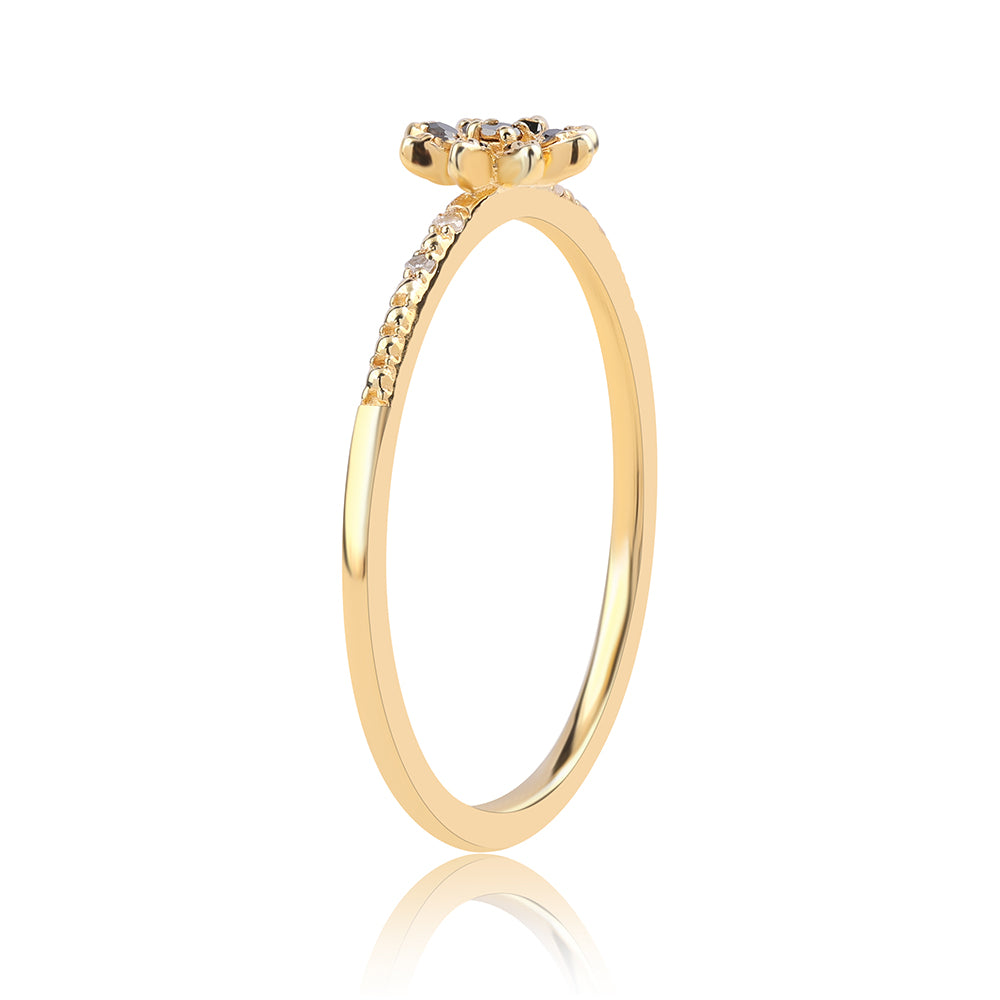 Pozlacené Sterlingové Stříbro 925 / 1000 - Prsten s Černým Diamantem a Bílým Diamantem