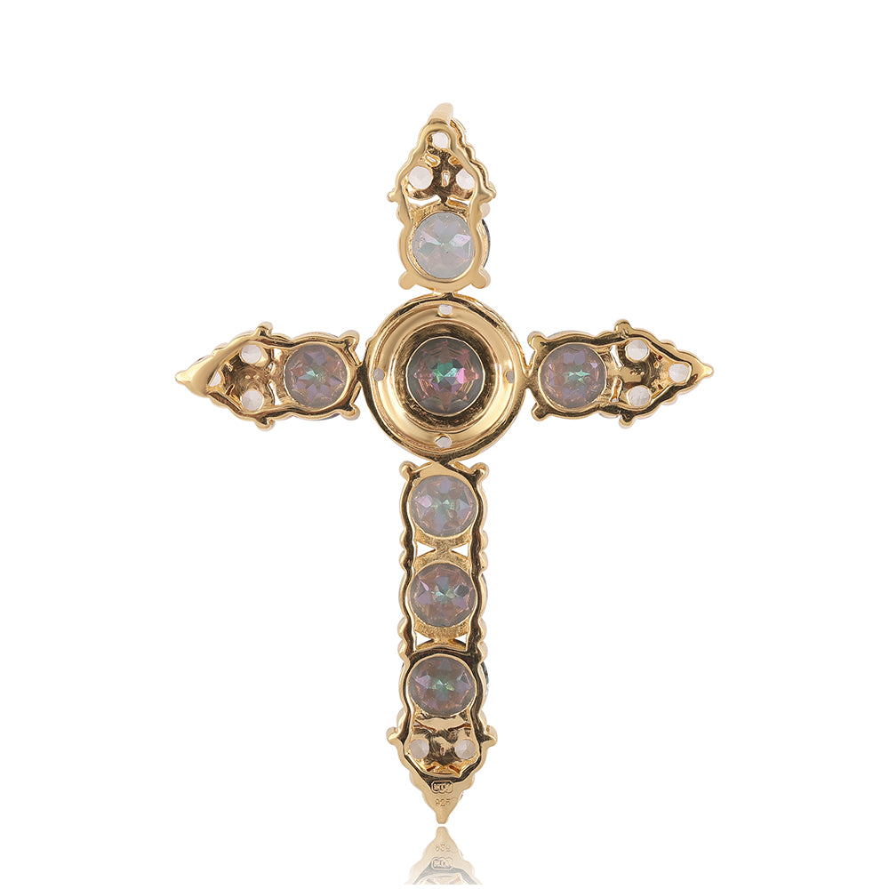 Pozlacené Stříbro 925/1000 - Přívěsek s Mystickým Topazem a Bílým Topazem - Karátové číslo: 5.2. přibližná hmotnost: 4.38 gramů