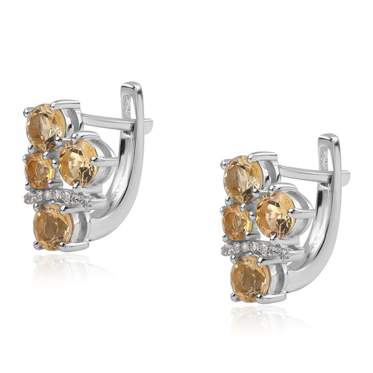 925 / 1000 Sterlingové Stříbro Náušnice s Brazilským Citrínem tř.AA a Bílým Topazem