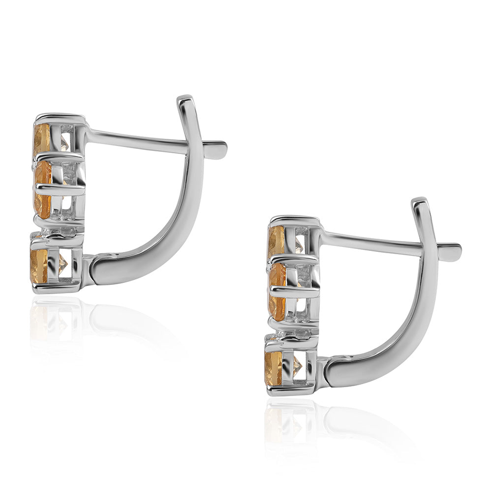 Stříbro 925/1000 - Náušnice s Brazilským Citrínem tř.AA a Bílým Topazem - Karátové číslo: 1.84. přibližná hmotnost: 2.97 gramů