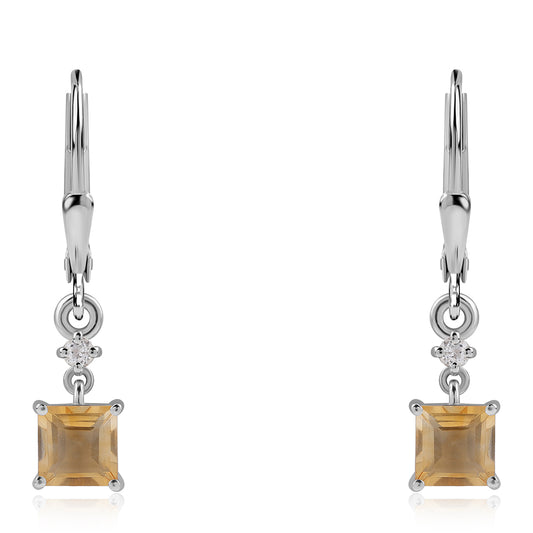 Stříbro 925/1000 - Náušnice s Brazilským Citrínem tř.AA a Bílým Topazem - Karátové číslo: 1.38. přibližná hmotnost: 1.89 gramů