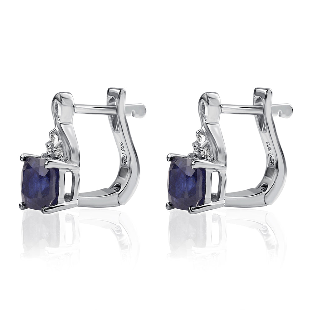 925 / 1000 Sterlingové Stříbro Náušnice s Australským Modrým Safírem a Bílým Topazem