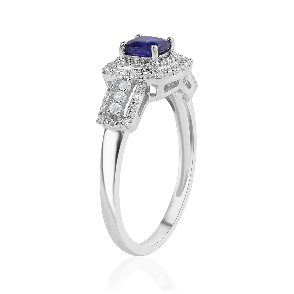 925 / 1000 Sterlingové Stříbro Prsten s Australským Modrým Safírem a Bílým Topazem