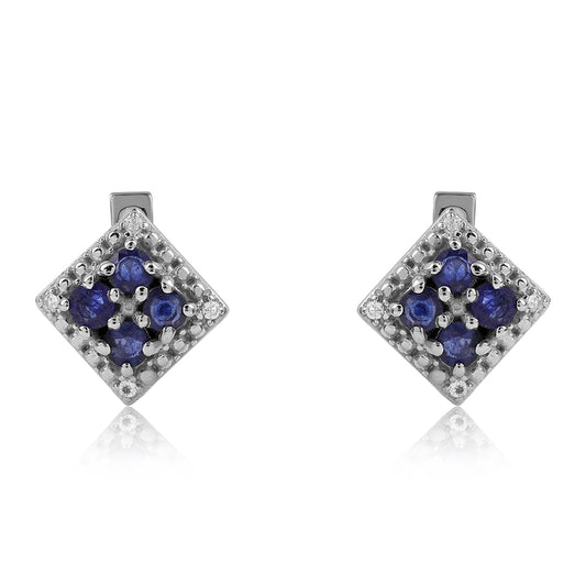 925 / 1000 Sterlingové Stříbro Náušnice s Australským Modrým Safírem a Bílým Topazem