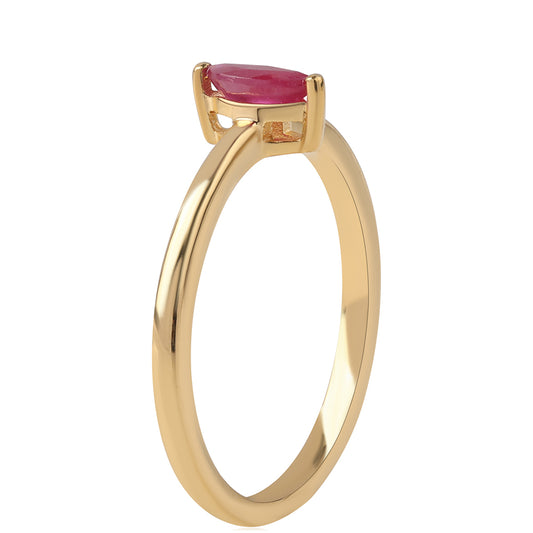 Pozlacené Stříbro 925/1000 - Prsten s Mozambickým Rubínem - Karátové číslo: 0.29. přibližná hmotnost: 1.66 gramů