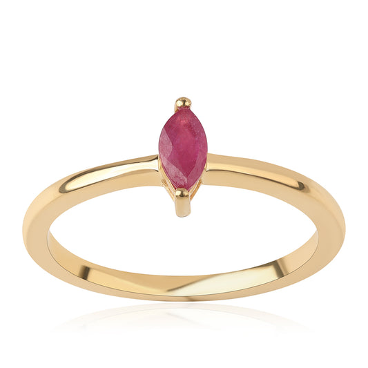 Pozlacené Stříbro 925/1000 - Prsten s Mozambickým Rubínem - Karátové číslo: 0.29. přibližná hmotnost: 1.66 gramů