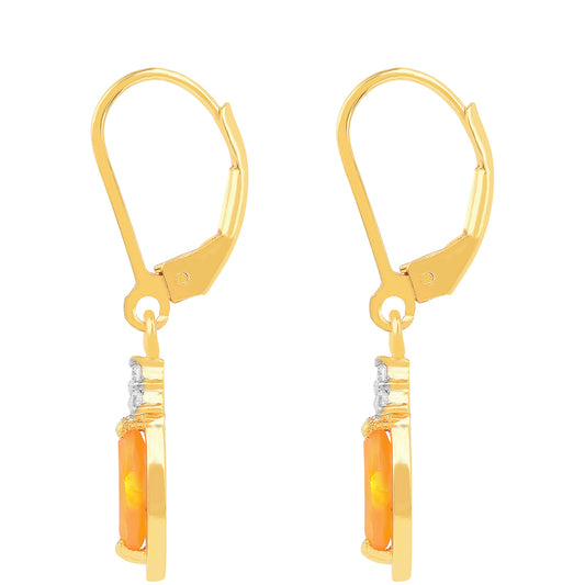 Pozlacené Stříbrné Náušnice s Ohnivým Opálem a Bílým Zirkonem