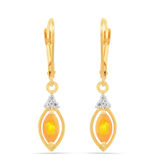 Pozlacené Stříbrné Náušnice s Ohnivým Opálem a Bílým Zirkonem