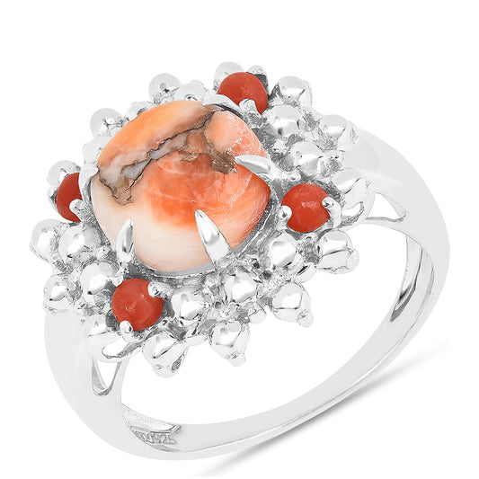 Stříbrný Prsten s Ústřicovým Tyrkysem a Červeným Korálem