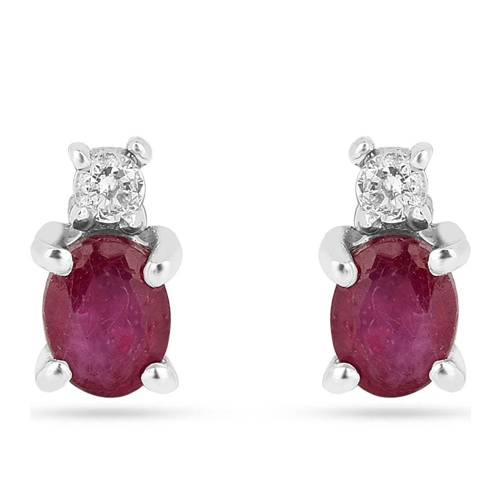 Stříbro 925/1000 - Náušnice s Thajským Rubínem a Bílým Zirkonem - Karátové číslo: 0.59. přibližná hmotnost: 0.93 gramů
