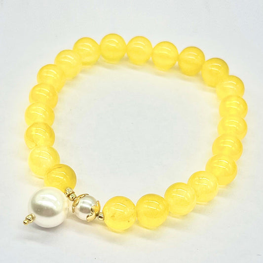 Pozlacené stříbro 925/1000 Náramek se Žlutým Jadeitem z Marsden River a se Skleněná Perla - Karátové číslo: 94.13. přibližná hmotnost: 19.23 gramů
