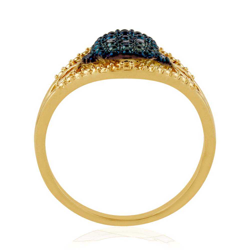 Pozlacené Stříbro 925/1000 - Prsten s Modrým Diamantem - Karátové číslo: 0.06. přibližná hmotnost: 2.98 gramů
